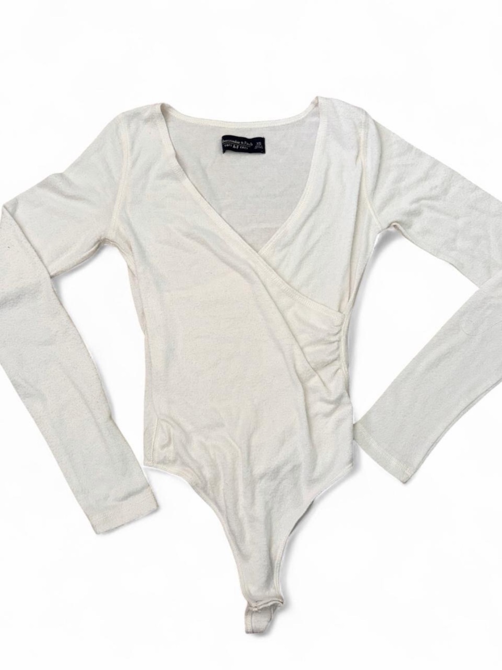Abercrombie soft/cozy cream long sleeve V-neck wrap bodysuit Sz XS